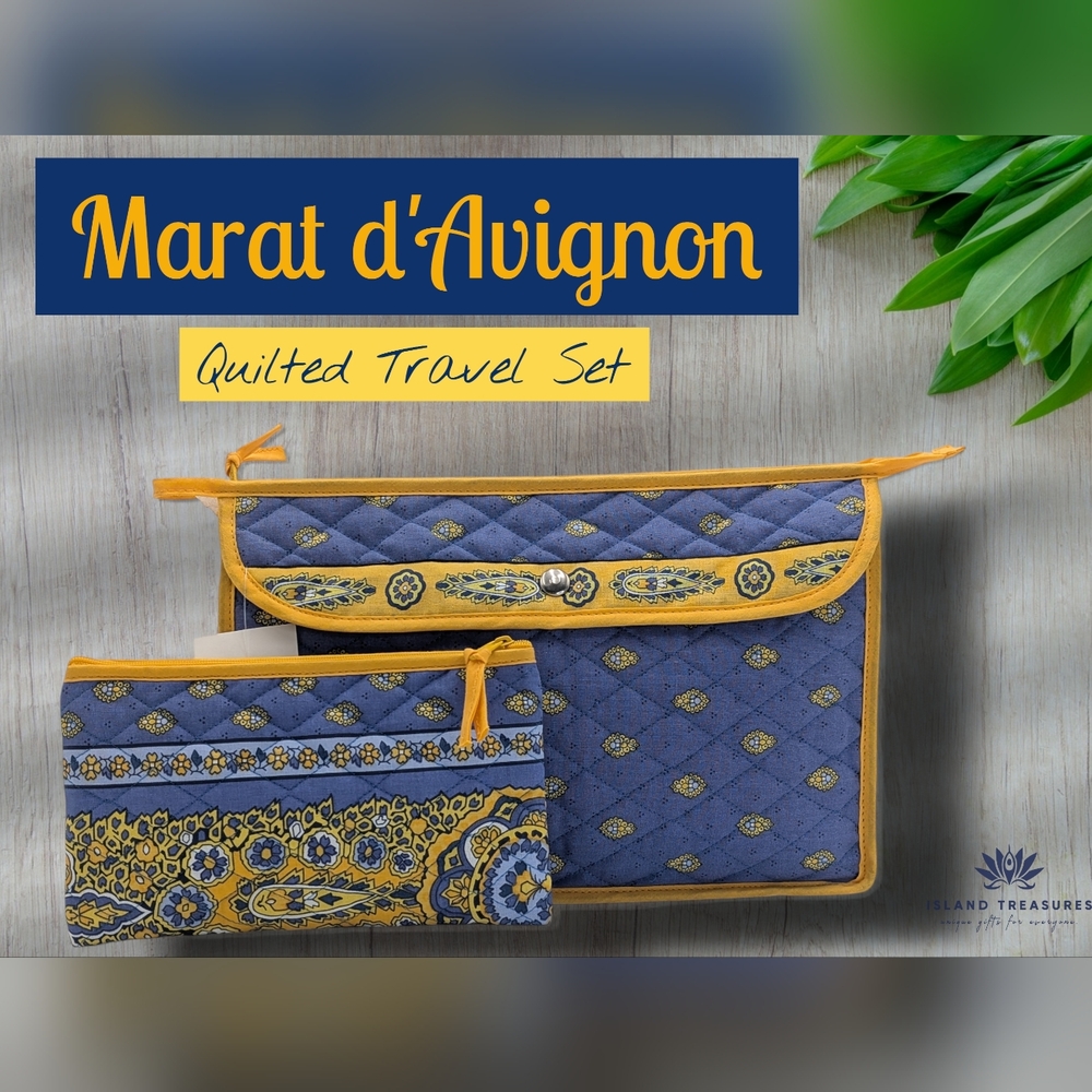 NWT Marat d`Avignon Quilted Travel Set Blue and Yellow Paisley Bag Set